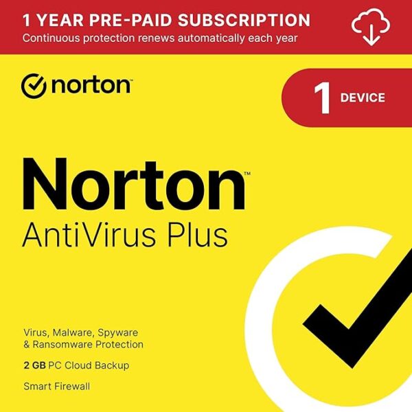 Norton AntiVirus Plus 2025, Antivirus software for 1 Device with Auto-Renewal - Includes Password Manager, Smart Firewall and PC Cloud Backup